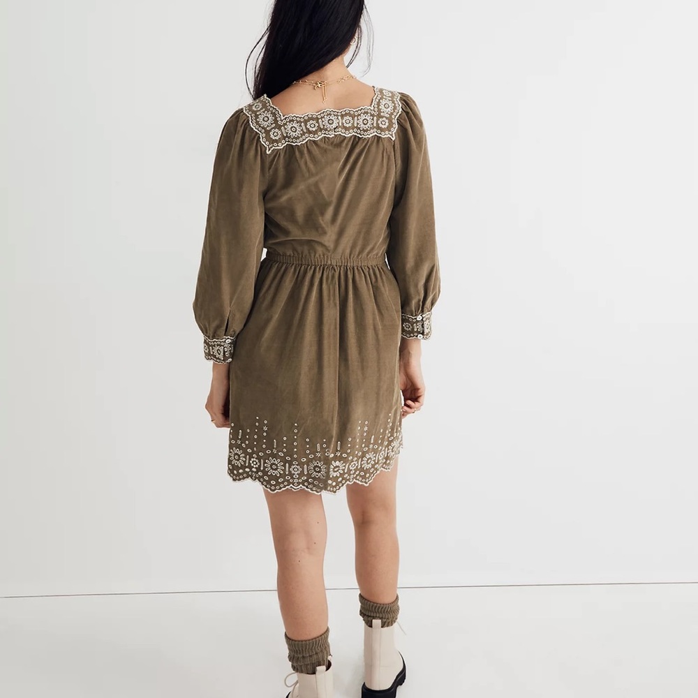 NWT Madewell Embroidered Corduroy Square-Neck Mini Dress - Picture 7 of 9